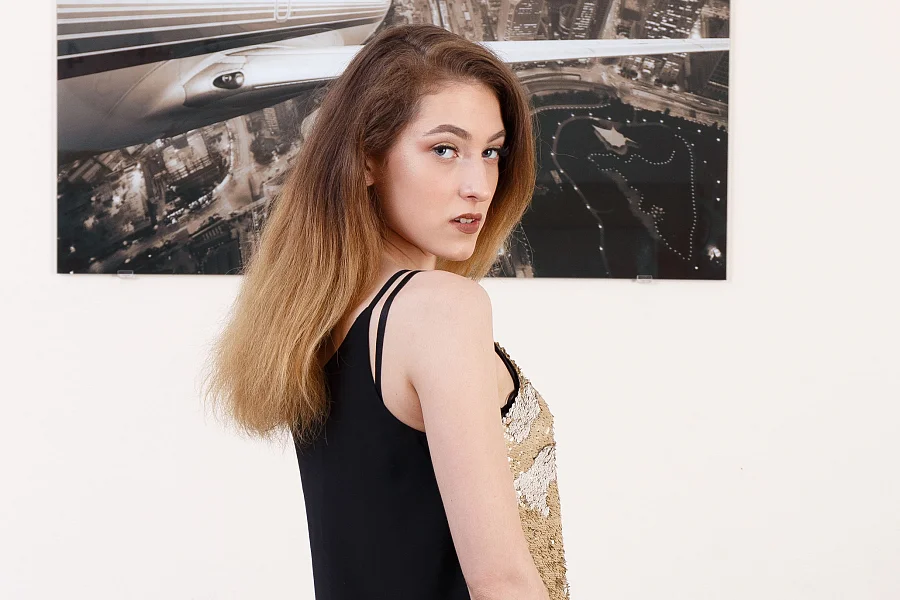 Blue-Eyed Brunette Elison Opens Legs And Shows Tattoos