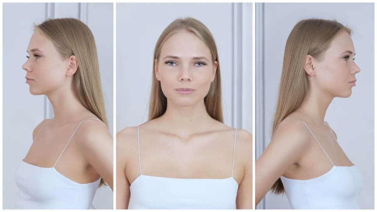Natural blonde female model – profile and front portraits
