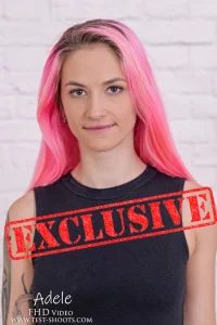 Nude video casting with long pink haired girl Adele